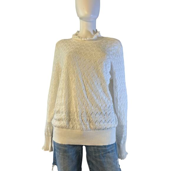 Sundance Frances Ruffle Ivory Lightweight Turtleneck Sweater Size XL NWT - Picture 2 of 7